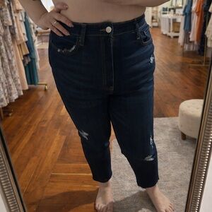 Women's Dark Blue Distressed Jeans